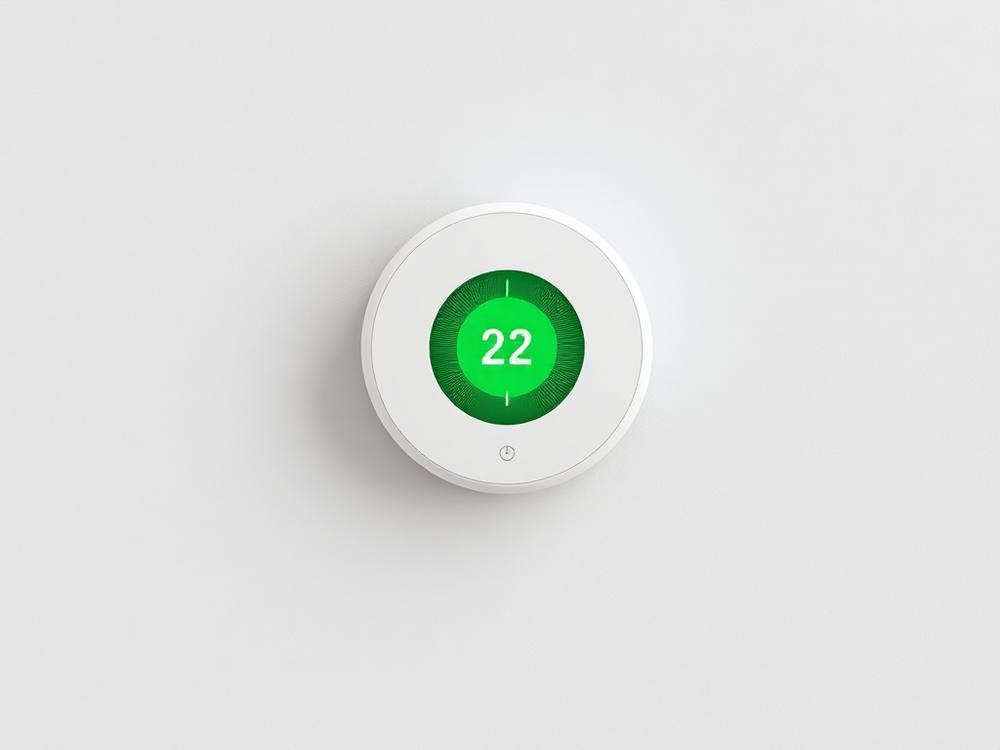 Wall-mounted smart thermostat showing the current room temperature